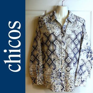 Chicos size 1 blue patterned long sleeved shirt